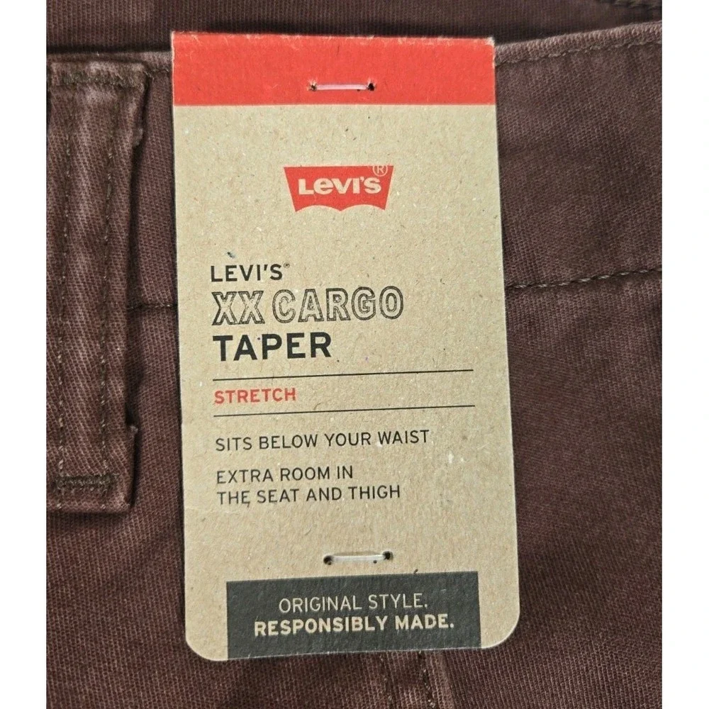 Levi's XX Cargo Taper Pants Mens 30x30 Stretch Sits Below Waist Brown NEW